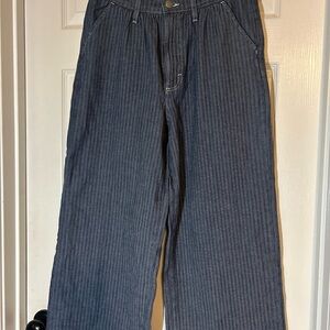 Lee Wide-Leg Denim Jeans Pants Cropped Stretch Baggy Blue Striped SZ 29